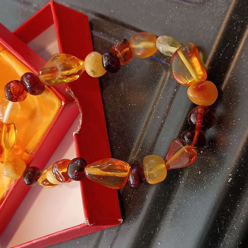 Men's Chunky Multi Colored Genuine Baltic Amber stretch bracelet